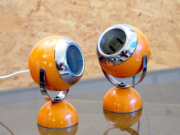 Paire de lampes EYEBALL orange Space Age