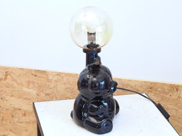 Lampe ourson en céramique et globe ambré vintage
